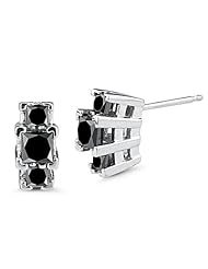 1.31 Cts Black Diamond Three Stone Earrings in 14K White Gold