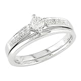 14K White Gold 1/4 Carat Raised Band Diamond Bridal Ring Set