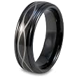 Black Plated Grooved Tungsten Carbide Ring with Laser Design (7.0mm) - Sizes 8 - 13