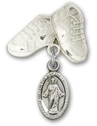 Sterling Silver Baby Badge with Scapular Charm and Baby Boots Pin