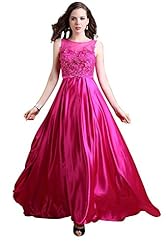 Lace Jeweled Beaded Floral Print Silk Sleeveless Evening Dress/Prom Dress/Party Dress/Wedding Dress  with a Brush/Sweep Train  With a Sash 