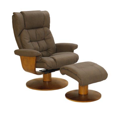 Oslo Collection VINCI 916/103 Swivel Recliner and Ottomonin  Chocolate Nubuck Bonded Leather with Walnut Finish