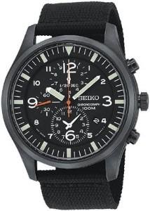 Seiko #SNDA65 Men's Black IP Military Nylon Strap Chronograph Watch