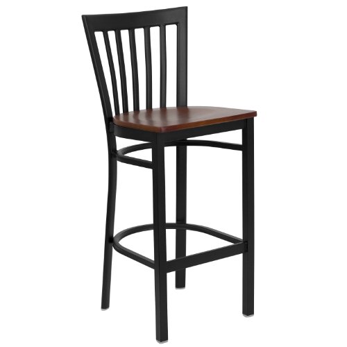 Flash Furniture XU-DG6R8BSCH-BAR-CHYW-GG Hercules Series Black School House Back Metal Restaurant Bar Stool with Cherry Wood Seat On Sale