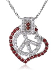 DOMO White Bronze Red Glass Cubic Zirconia "Love, Peace, Hope" Pendant Necklace, 18"