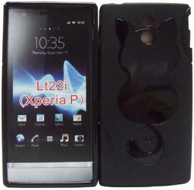 CellMACs TPU Rubber Gel Case Cover w/ Feline Cat Design for Sony Xperia P LT22i Sony Nypon - Black