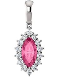 14K White Gold 10.00x5.00mm Marquise Cut Pink Tourmaline and Diamond Pendant -- LIFETIME WARRANTY