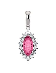 18K White Gold 10.00x5.00mm Marquise Cut Pink Tourmaline and Diamond Pendant -- LIFETIME WARRANTY