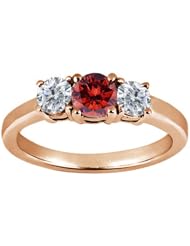 1.09 Ct Round Cognac Red Diamond G/H Diamond 18K Rose Gold Ring