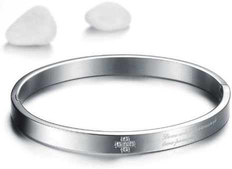 The Lantern Fashion Stainless Steel Women's Bracelets Shinning Crystal Drill White Color Wristband Cuff Bands Cross Charm Lady Love Gifts 6.4 Inch Length