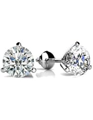 0.34 ct. tw Round Cut Diamond Studs in Three Prong Mounts - E-F VS1 - Platinum