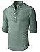 H2H Mens Casual Slim Fit Linen Henley Lightweight Roll-up Sleeve Shirt