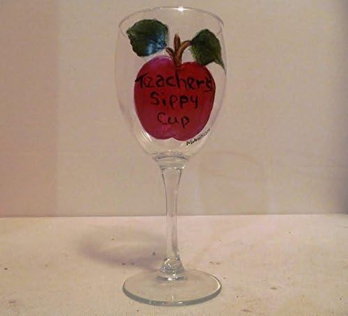 Teacher's Red Apple Sippy Cup Wine Glass Hand Painted Personalized