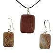 Rainbow Zebra Jasper Rectangle Pendant and Earring Set - Pendant 17mm x 22mm, Earrings 13mm x 18mm - Adjustable Cord Necklace