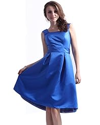 A-line Lace Sleeveless Cocktail Knee Length Satin Square Neck Natural   Waistline Party Dress 