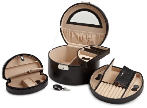 Wolf Designs 281102 Heritage Round Black Jewelry Box with Travel Case