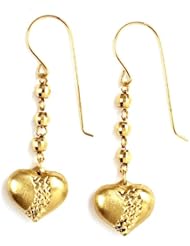 14k Yellow Gold Satin-Finish Heart Earrings with Diamond-Cut Beads
