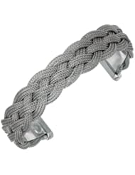 Silver Rhodium Plated Polish 14mm Multi Strand Flat Weaved Wheat Like Fancy Cuff Bangle