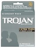 Trojan Ultra Thin Latex Condoms, Lubricated, 36-Count Boxes (Pack of 2)