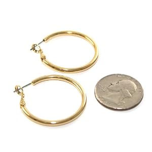 Beautiful 24k Gold Layered GL 1 1 4 Hoop Earrings - Lifetime Warranty! Comes Gift Boxed (he4)
