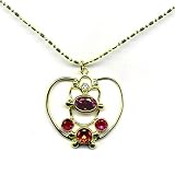 14K Gold Rhodolite, Diamond, Ruby & Spessartite Garnet Heart Pendant