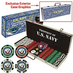U.S. Navy CLAY-Filled 500 Poker Chip Set w/Custom Case - Casino Supplies > Military Poker Chip Sets