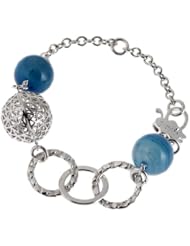 Womens Silver Tone With Blue Charms Bracelet