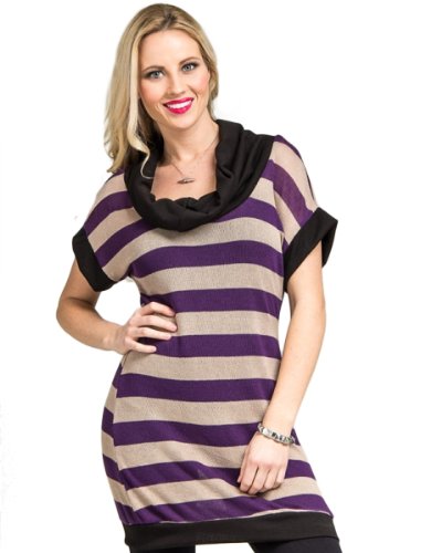 MOD Plus Women's Striped Cowl Neck Plus Size Tunic Purple Xl(1914)