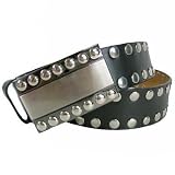 HEAVILY RIVETED ROCKER BLACK SILVER LEATHER BELT -LARGE