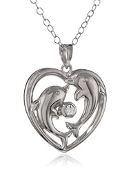 DiAura Sterling Silver Diamond-Accent Heart Dolphins Pendant Necklace, 18"