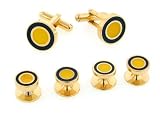 Gold plated and enamel cufflinks and shirt stud set with presentation box by For the Cuff