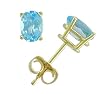 14K Yellow Gold Four Prong 6x4mm Oval Blue Topaz Stud Earrings