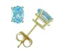 14K Yellow Gold Four Prong 6x4mm Oval Blue Topaz Stud Earrings