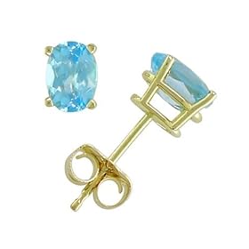 14K Yellow Gold Four Prong 6x4mm Oval Blue Topaz Stud Earrings by Amazon.com Collection