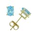 14K Yellow Gold Four Prong 6x4mm Oval Blue Topaz Stud Earrings