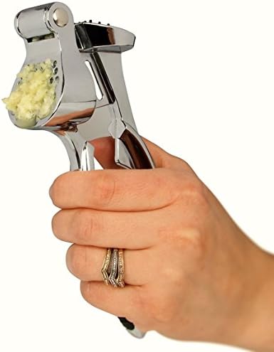 TYCHE Pro 11 Garlic Press, Minces Garlic &amp; Ginger-Large Basket-Self Cleaning-Comfortable Non-Slip Handles