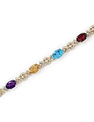 10kt Yellow Gold Oval Multi Color and Diamond Bracelet