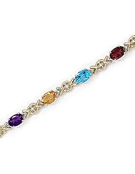 14kt Yellow Gold Oval Multi Color and Diamond Bracelet