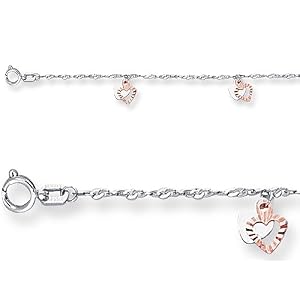 10 Inches 7 Double Hearts Adjustable Ankle Bracelet in 14k White Gold by