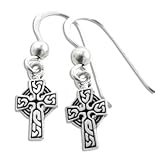 Small Sterling Silver Irish Celtic Knot Cross Hook Earrings