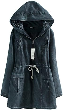 WenVen Women's Blue Hooded Loose Denim Long Coat