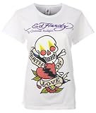 Ed Hardy Womens Rhinestone T-Shirt Death of Love White