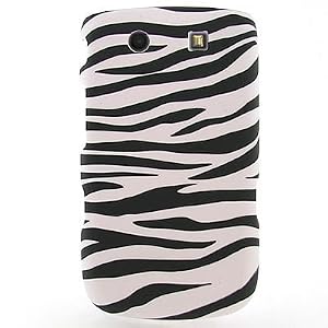 Hard Snap-on Shield RUBBERIZED With BLACK WHITE ZEBRA Design Faceplate Cover Sleeve Case for BLACBERRY 9800 TORCH (AT&T) [WCC394]