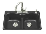 KOHLER K-6626-4-7 Langlade Smart Divide Self-Rimming Kitchen Sink, Black Black