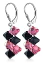 Black & Pink Swarovski Crystal Sterling Silver Leverback 1.5" Long Dangle Earrings