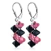 Made with Swarovski Elements� Black and Pink Crystals .925 Sterling Silver Leverback 1.5" Long Dangle Earrings
