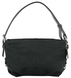 COACH 15068 Womens Authentic Purse Tote Hobo Bag Handbag Black Signature Fabric