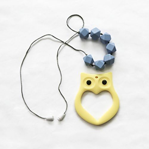 BayBay Beads- Silicone Teething Necklace for Mom to Wear &amp; Baby to Chew "Powder Blue" with Bonus Owl Teether - Safe &amp; Non-toxic - Breastfeeding Mums Approve