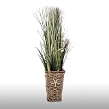 Artificial Floral Arrangement decor with Grass and Seashells, a Square Woven Basket Centerpiece Silk Plant, 23