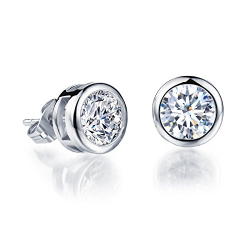 OPK Jewelry Platinum Plated or Gold Plated Round Cut Cubic Zirconia Stud Earrings 5mm/6mm/7mm/10mm